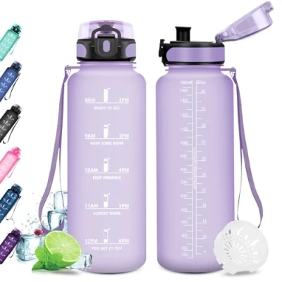 Abbildung von KollyKolla Wasserflasche 1.5L, Trinkflasche Sport, mit Zeitmarkierungen, Gym, Auslaufsicher, Kohlensäure Geeignet, Sportflasche für Erwachsener, Büro, Fitness, Yoga, Uni
