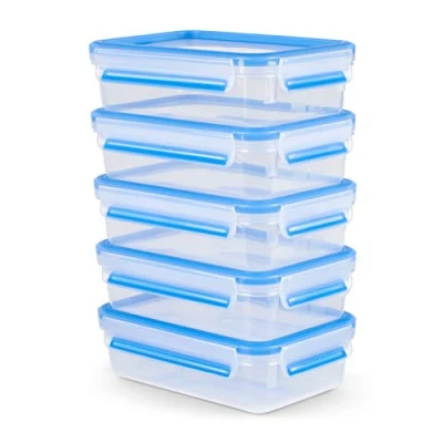 Abbildung von Emsa Clip&amp;Close Frischhaltedose Mealprep Set N103075 teiliges SetVorratsdosen 0,8 Liter100% dicht + hygienischFrische DichtungSpülmaschinen , Mikrowellen und Gefriergeeignet, Transparent/Blau