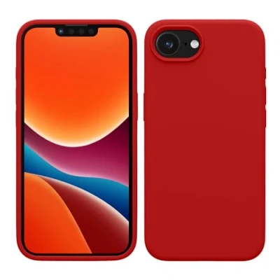 Abbildung von kwmobile Hülle kompatibel mit Apple iPhone 16e Silikon Handy Case Handyhülle weiche Oberfläche kabelloses Laden Klassisch Rot