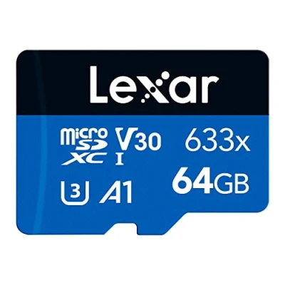 Abbildung von Lexar 633x 64GB Micro SD Karte, microSDXC UHS I Karte ohne Adapter, Bis zu 100 MB/s Lesen, Speicherkarte A1, C10, U3, V30 (LMS0633064G BNNAA)