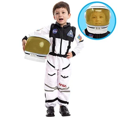Abbildung von Astronaut NASA Pilot Kostüm mit beweglichem Visierhelm für Kinder,Space Outfit Rollenspiel Halloween Party Cosplay Schulklassenzimmer Bühnenperformance Weiß Small (5 7 Jahre)