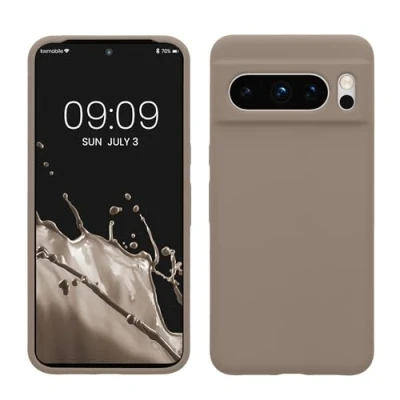 Abbildung von kwmobile Hülle kompatibel mit Google Pixel 8 Pro Silikon Handy Case Handyhülle weiche Oberfläche kabelloses Laden Taupe