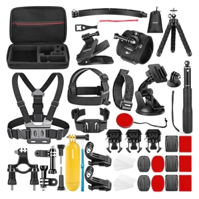 Abbildung von NEEWER 50 in 1 Action Kamera Zubehör Set Kompatibel mit GoPro Hero 12 11 10 9 DJI OSMO 4 3 2 Insta360 X3 X2 GO SJCAM DBPOWER AKASO VicTsing APEMAN WiMiUS QUMOX Lightdow Campark Sony Sports DV usw