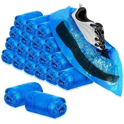 Abbildung von com four® 200x hochwertige Einweg Überziehschuhe 5g je Überzieher Plastik Schuhüberzieher Einmal Schuh wasserdicht Überschuhe in Einheitsgröße