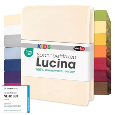 Abbildung von CelinaTex Jersey Spannbettlaken Lucina für Kids Doppelpack 60x120 70x140cm Natur beige 100% Baumwolle gekämmt superweich Spannbettbezug, Leintuch, Bettlaken, elastisch, Strech, Oeko Tex