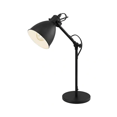 Abbildung von EGLO Tischlampe Priddy, 1 flammige Vintage Tischleuchte im Industrial Design, Retro Lampe, Nachttischlampe aus Stahl, Farbe: Schwarz, weiß, Fassung: E27, inkl. Schalter