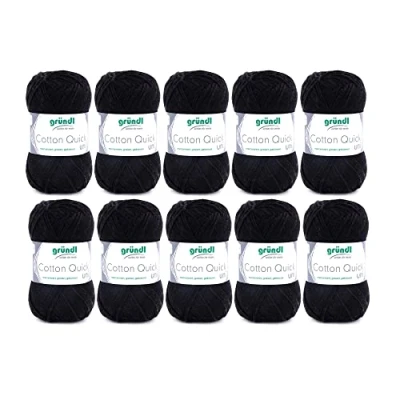 Abbildung von Gründl Cotton Quick Uni Strickgarn / Häkelgarn, 10 Knäuel à 50 g (farbenfrohes Garn aus 100% Baumwolle, OEKO TEX zertifiziert, 125 m, Nadelstärke: 3 4, x g), Schwarz