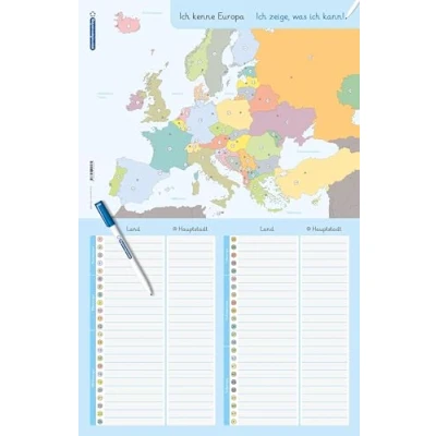 Abbildung von Ich kenne Europa Länder und Hauptstädte Lerntafel mit Stift: Für die 2. bis 5. Klasse Stabile, wiederbeschreibbare Lernvorlage im großen Format, trocken abwischbar ohne zu schmieren