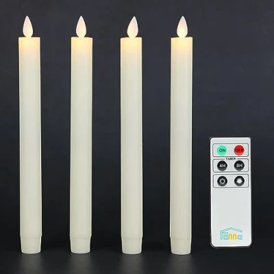Abbildung von Fanna 4er Set LED Stabkerzen Tafelkerzen Weiß flackernde Flamme mit Timerfunktion, Fernbedienung und Batterien enthalten