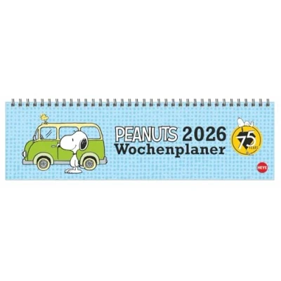 Abbildung von Peanuts Wochenquerplaner 2026: Kultiger Tischkalender für den Arbeitsplatz. Spiral Kalender mit Snoopy, Charlie Brown und Co. Wochenplaner 2026 quer. (Tisch Querplaner Heye)