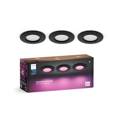Abbildung von Philips Hue Smart Slim Einbauleuchte 3er Pack, 90 mm, Weiß &amp; Farbiges Licht, Bluetooth kompatibel, Sprachsteuerung mit Alexa, Apple Home Google Assistant, schwarz