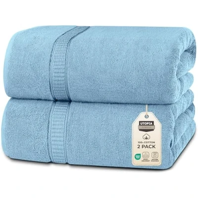 Abbildung von Utopia Towels 2er Badetücher Groß aus Baumwolle mit Aufhänger, Saunatücher,Badehandtücher Groß, Handtücher 90 x 180 cm (Himmelblau)