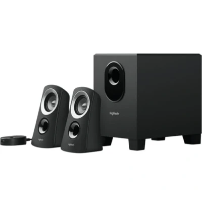 Abbildung von Logitech Z313 2.1 Lautsprecher System mit Subwoofer, 50 Watt Spitzenleistung, 3.5 mm Eingang, Kopfhörerbuchse, Bedienelemente am Steuergerät, EU Stecker, PC/TV/Tablet/Handy Schwarz