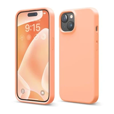 Abbildung von elago Flüssig Silikon Case Kompatibel mit iPhone 15 Hülle, Premium Handyhülle, Ganzkörper Schutzhülle [4 Lagige Stoßfeste Struktur], Kratzfestes Weiches Mikrofaserfutter (Koralle)