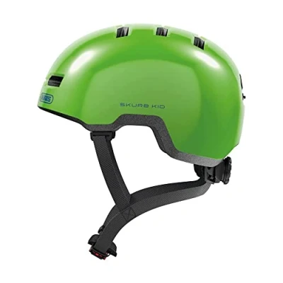 Abbildung von ABUS Kinderhelm Skurb Kid robuster Fahrradhelm im Skater Look mit Platz für einen Zopf und vielfältigen Designs Mädchen Jungen Grün Glänzend, Größe S