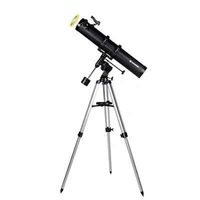 Abbildung von Bresser Spiegelteleskop Galaxia EQ Sky 114/900 mit Smartphone Kamera Adapter und hochwertigem Objektiv Sonnenfilter, inklusive Montierung, Stativ Zubehör