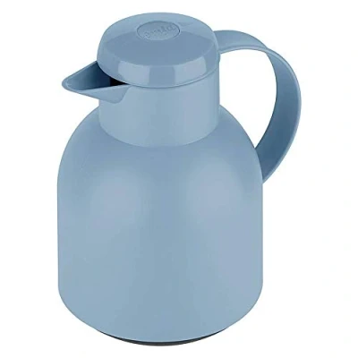 Abbildung von Emsa Samba Isolierkanne F40101 1 Liter Quick Press Verschluss 100% dicht 12h heiß, 24h kalt Puderblau, Puder Blau