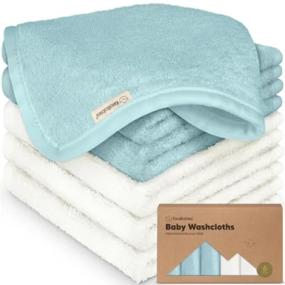 Abbildung von 6 Pack Babywaschlappen Weiche Bambus Waschlappen für Babys, Kinder, Ultra Absorbierende Neugeborenen Badehandtücher, 25 x 25cm,Sanft empfindliche Haut(White/Sky)