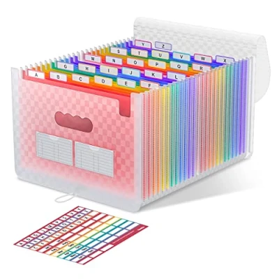 Abbildung von Akkordeon 26 Fächer, erweiterbarer Aktenordner mit erweiterbarem Deckel/tragbarer Schreibtisch Dokumentenkasten, A4 Briefgröße, Papier, farbige Abheftungsbox(Rose)