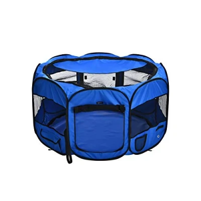 Abbildung von Amazon Basics Rechteckig Tragbarer, weicher Haustier Laufstall, 114 cm, Blau
