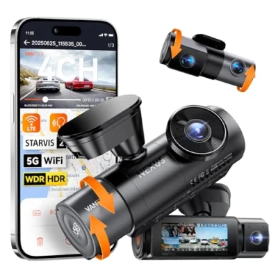 Abbildung von VANTRUE N5S 4 Kanal STARVIS 2 Dashcam Auto 2.7K+ 1080P+ 1440P Vorne Innen Hinten, HDR+ WDR Dash Cam 5G WLAN, Sprachsteuerung Dashcams, GPS, 24Std. Puffer Parkmodus, LTE Optional, Max 1TB