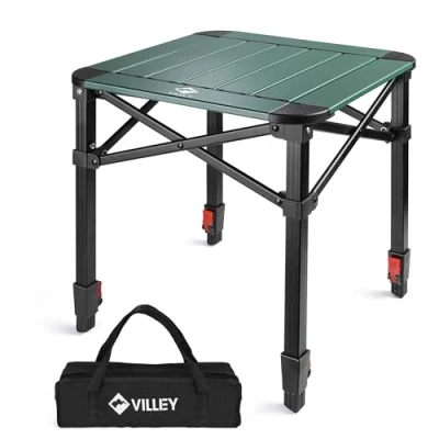 Abbildung von VILLEY Aluminium Klapptisch mit Tragetasche, klappbarer Campingtisch aus Alu, Faltbarer Balkontisch, Gartentisch für Picknick, Camping und Strand im Freien, 40 * 53cm