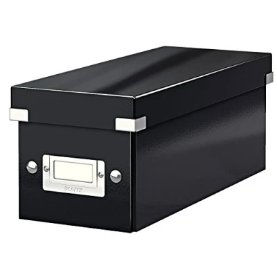 Abbildung von Leitz Click &amp; Store WOW schmale Aufbewahrungsbox mit Deckel, Box zur CD Aufbewahrung, als Geschenkbox oder für Zubehör im Haushalt und Büro, 84% recycelte Premium Hartpappe, Schwarz, 60410095