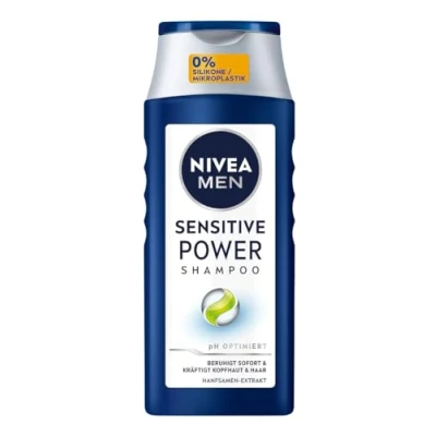 Abbildung von NIVEA MEN Sensitive Power Shampoo, beruhigendes Männer Shampoo mit Hanfsamen Extrakt für die tägliche Anwendung, Haarshampoo juckende und irritierte Kopfhaut (250 ml)