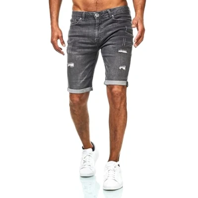 Abbildung von JEEL Herren Kurze Hosen Slim Fit Jeans Shorts 5 Pocket Style Stretch Hose für Männer Basic Washed Destroyed 14 Grau 36W