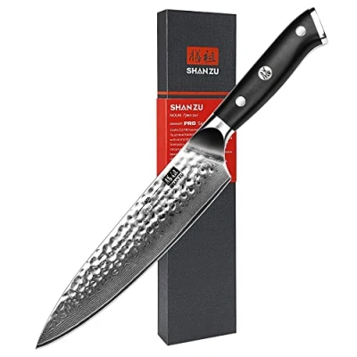 Abbildung von SHAN ZU Damastmesser Kochmesser 67 Schichten Damaststahl Küchenmesser mit G10 Griff 20CM PRO Series