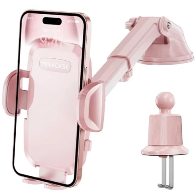 Abbildung von Miracase Handyhalterung Auto[Verbesserter Saugnapf&amp;Metall Doppelhaken] Handyhalter Auto Lüftung Armaturenbrett Windschutzscheibe, KFZ Handy Halterung für iPhone Samsung Galaxy Alle Smartphones Rosa