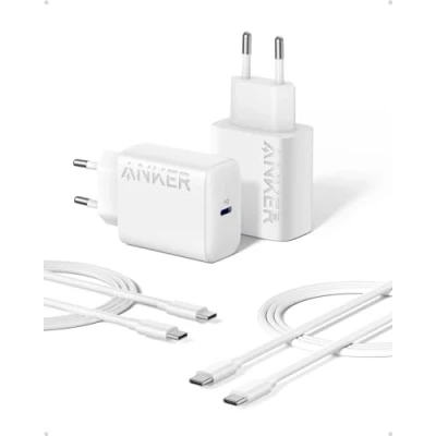 Abbildung von Anker Super schnelles USB C Ladegerät, 25 W, mit Kabel, unterstützt PPS Schnellladung für Samsung Galaxy S23 Ultra/S23+/S23/S22/S21/S20/Note 20 usw. (2 x 1,5 m langes Kabel im Lieferumfang
