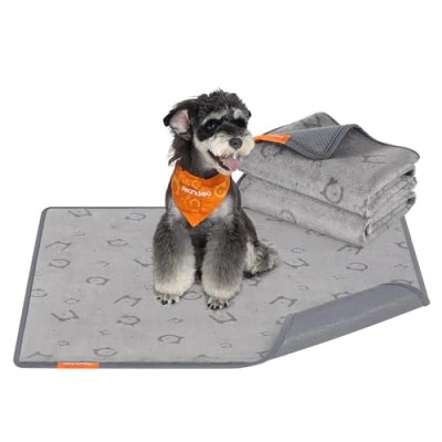 Abbildung von Feandrea Hundedecke, 2er Set, Wiederverwendbare Hundematte, 91 x 86 cm, M, wasserdicht, auslaufsicher, rutschfest, saugfähig für Hunde, Katzen, Kaninchen, Taubengrau PTD002G01