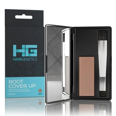 Abbildung von Hair Genetics Root Cover Up Ansatzpuder und Haaransatz Puder für perfekte Graue Haare Abdecken. Ansatzfarbe Expertise zum Kaschieren. Premium Haarpuder Ansatz (Mittelbraun)