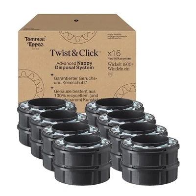 Abbildung von Tommee Tippee Twist &amp; Click Advanced Windelbehälter, Original Nachfüllkassetten, exklusive 16er Packung, für einfaches Nachfüllen und ein tolles Preis Leistungs Verhältnis (Verpackung kann variieren)