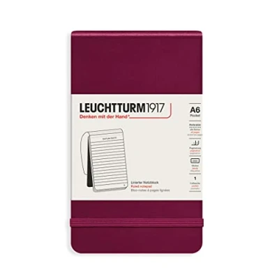 Abbildung von LEUCHTTURM1917 364408 Notizblock Pocket (A6), Hardcover, 94 nummerierte Seiten, liniert, Port Red