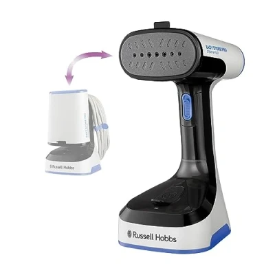 Abbildung von Russell Hobbs Dampfglätter [klappbar, platzsparende Kabelaufbewahrung] Steam &amp; Fold (1500W, schnellaufheizend, inkl. Aufsatz für Stoffe, 3m langes Kabel, Reisebügeleisen) Bügeleisen 26740 56