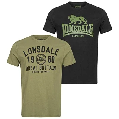 Abbildung von Lonsdale Herren Bangor Double Pack T Shirt, Black/Olive, XL EU