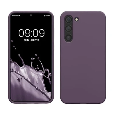 Abbildung von kwmobile Hülle kompatibel mit Samsung Galaxy S23 Plus dünnes Silikon Handy Case stoßfeste Handyhülle weiche Oberfläche Kabelloses Laden Helle Iris