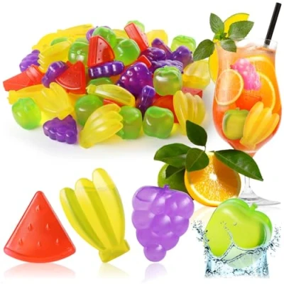 Abbildung von com four® 60x wiederverwendbare Eiswürfel in karibischer Obst Form Party zum Kühlen von Getränken reusable Ice Cubes im Früchte Design (60 Stück Früchte)