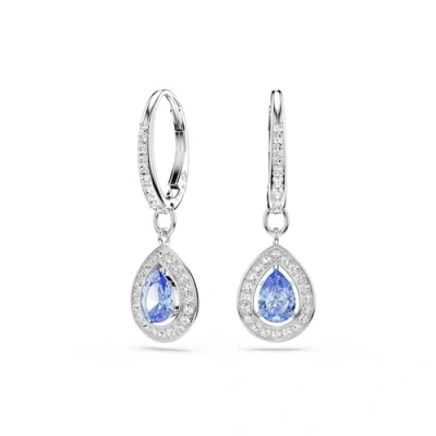 Abbildung von Swarovski Una Drop Ohrhänger, Tropfenschliff, Blau, Rhodiniert