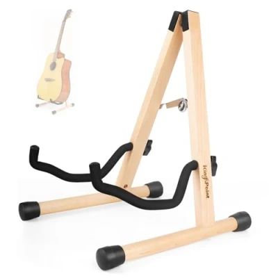 Abbildung von Gitarrenständer aus Holz, Gitarrenbodenständer, akustische elektrische Holzrahmen, klappbarer Gitarrenhalter, verstellbar, für Bass, Cello, Mandoline, Banjo, Ukulele (natürliche Holzfarbe)