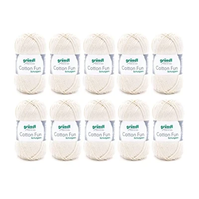 Abbildung von Gründl Cotton Fun Strickgarn/ Häkelgarn (weiches Garn aus 100% Baumwolle , OEKO TEX zertifiziert, 50 g/115 m, Nadelstärke: 3 4, 10 Knäuel á g), Creme, 27.00 x 11.00 07.00 cm