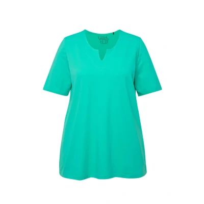 Abbildung von Ulla Popken Damen, A Linie, Tunika Ausschnitt, Halbarm T Shirt, Türkisgrün, 42 44