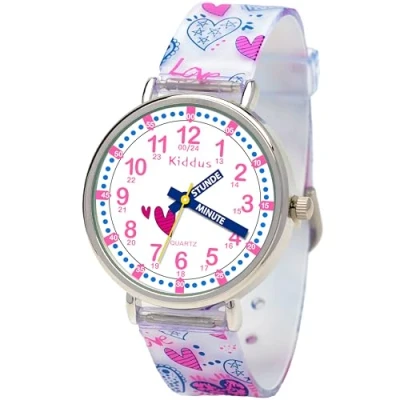 Abbildung von Kiddus Lernuhr für Kinder, Jungen und Mädchen, Analog Kinderuhr, erste Kinderarmbanduhr ab 5 Jahre, Stunde Minute beschriftet