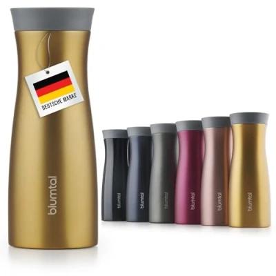 Abbildung von Blumtal Thermobecher 380 ml Kaffeebecher to go aus Edelstahl auslaufsicherer Isolierbecher kalt/heiß Mug mit 360 Trinköffnung Thermosbecher Quick Press Verschluss Coffee Gelb