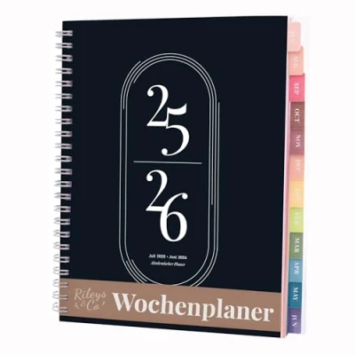 Abbildung von Rileys &amp; Co Kalender 2024 2025 A5 Schülerkalender Schulplaner Studienplaner Semesterplaner Perfekt für Schüler, Studenten, Berufstätige Schwarz (20 x 15 cm) auf Deutsch