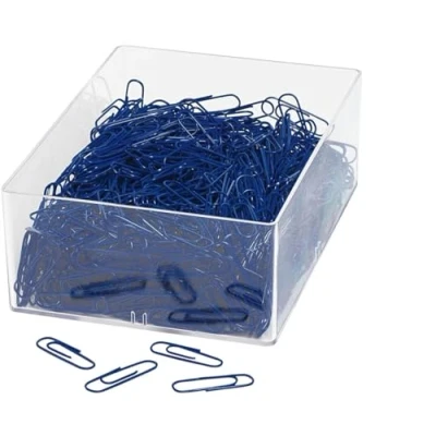 Abbildung von Wedo 901244603 Büroklammer (aus Metall 27 mm, kunststoffummantelt in Klarsichtdose) 1000 Stück, blau