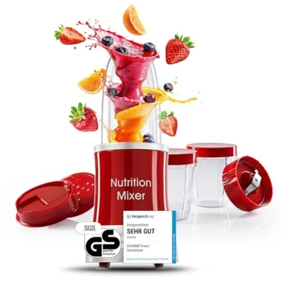 Abbildung von GOURMETmaxx Nutrition Mixer Smoothie Maker mit XXL Zubehörset Standmixer 11 tlg. Blender Rezepten, To go &amp; Frischhaltedeckeln Food Processor für Smoothies, Shakes Co.