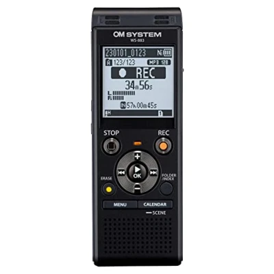 Abbildung von OM SYSTEM WS 883 hochwertiger digitaler Voice Rekorder mit integrierten Stereomikrofonen, Direkt USB, Rauschunterdrückung, 8 GB interner Speicher, VCVA, schwarz